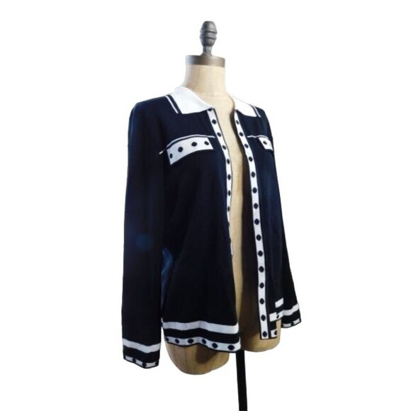 Ming Wang Size S Small Designer Black White Classic Knit Jacket Cardigan Top - Picture 3 of 4